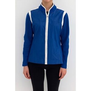 Sasson‎ Womens Blue Leather Track Jacket Size Large Long Sleeve Casual
